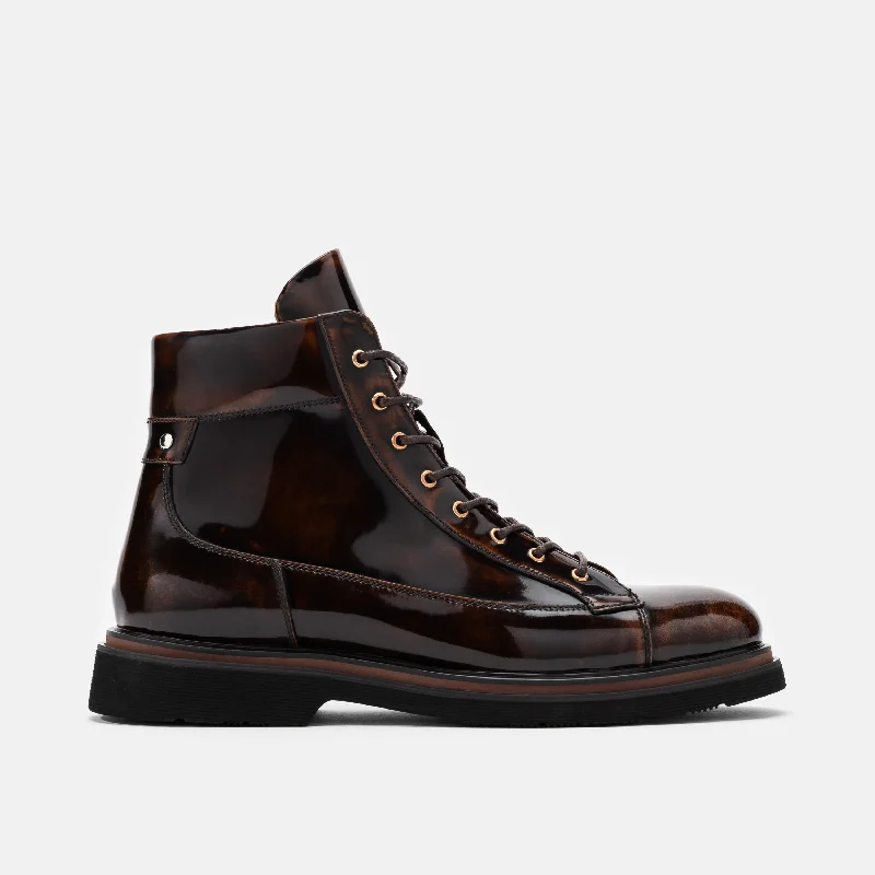 Comfortable Shoes For Men Aiden Mahogany Patent Leather Combat Boots