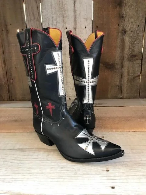 Men's Classic Shoes Black Kangaroo All Crosses Tres Outlaws Men's Classic Boot 4142@