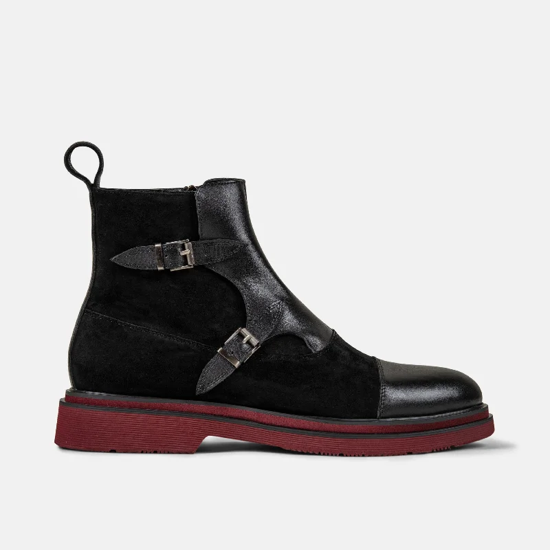 Men's Supportive Boots Grant Black Leather Buckle Boots