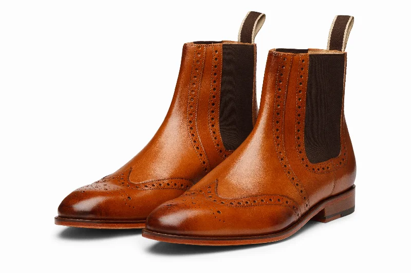 Men's Classic Shoes Wingtip Chelsea Brogue Boot - Tan