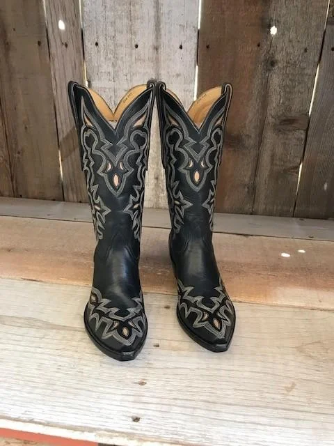 Men's Fashionable Shoes Spanish Black Kangaroo & Inlay Tres Outlaws Men's Classic Boot 3731@ Men's Fashionable Shoes Spanish Black Kangaroo & Inlay Tres Outlaws Men's Classic Boot 3731@