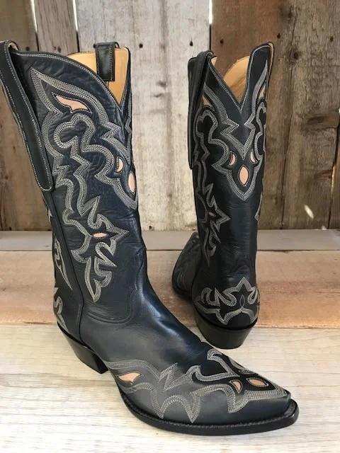 Men's Classic Shoes Spanish Black Calf & Inlay Tres Outlaws Men's Classic Boot 4076@ Men's Classic Shoes Spanish Black Calf & Inlay Tres Outlaws Men's Classic Boot 4076@