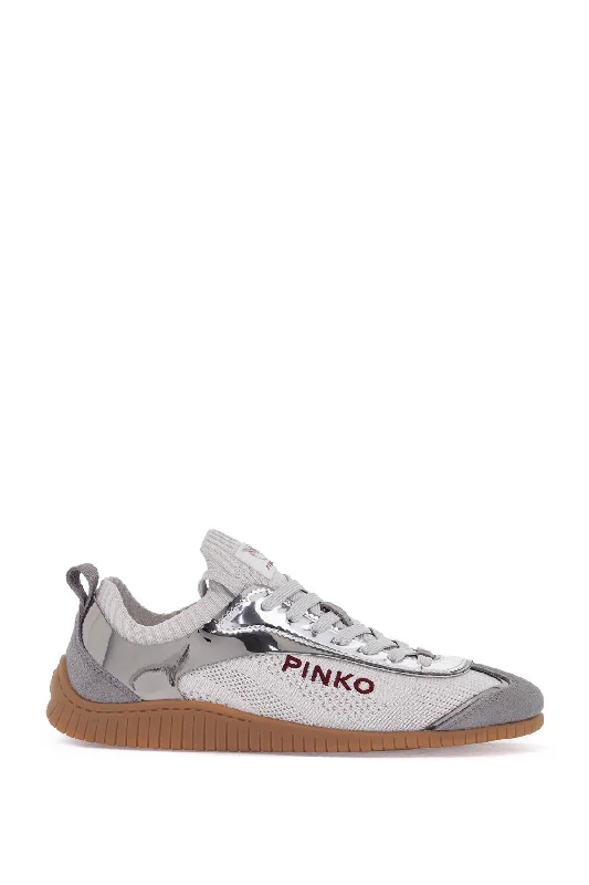 Men's Adaptive Fit Shoes Pinko Sneaker In Silver Knit With Suede Details Reby 03