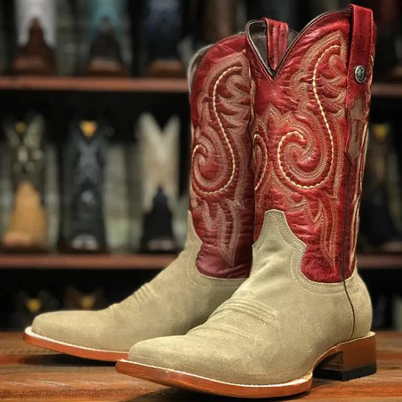 Men's Durable Boots Yadi's Men's Ruff Out Tan/Red Boots