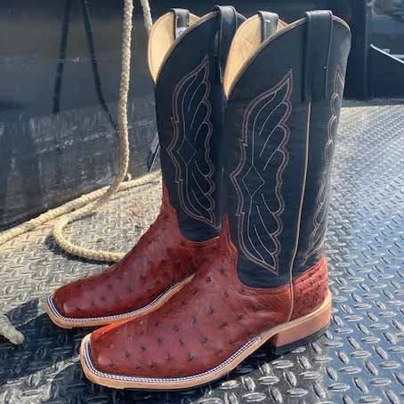 Sleek And Modern Shoes Anderson Bean Men's Almond Full Quill Ostrich Boots