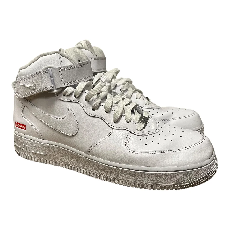 Men's Breathable Shoes NIKE/Supreme/Hi-Sneakers/US 10.5/Leather/WHT/Air Force 1 Mid