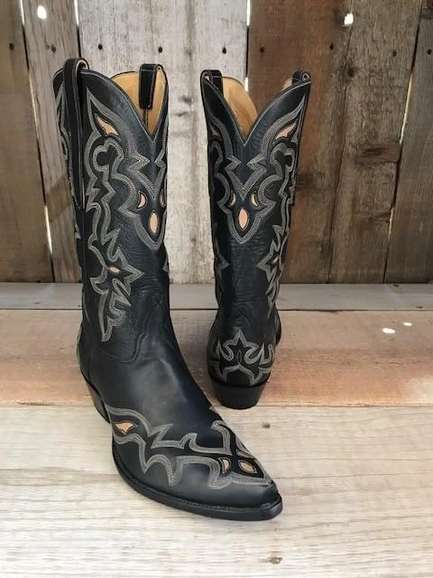 Men's Elegant Shoes Spanish Black Calf w/ Inlay Tres Outlaws Men's Classic Boot 4234@ Men's Elegant Shoes Spanish Black Calf w/ Inlay Tres Outlaws Men's Classic Boot 4234@