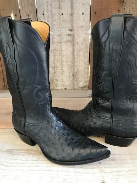 Men's Stylish Shoes Black Ostrich Tres Outlaws Men's Classic Boot 4148@