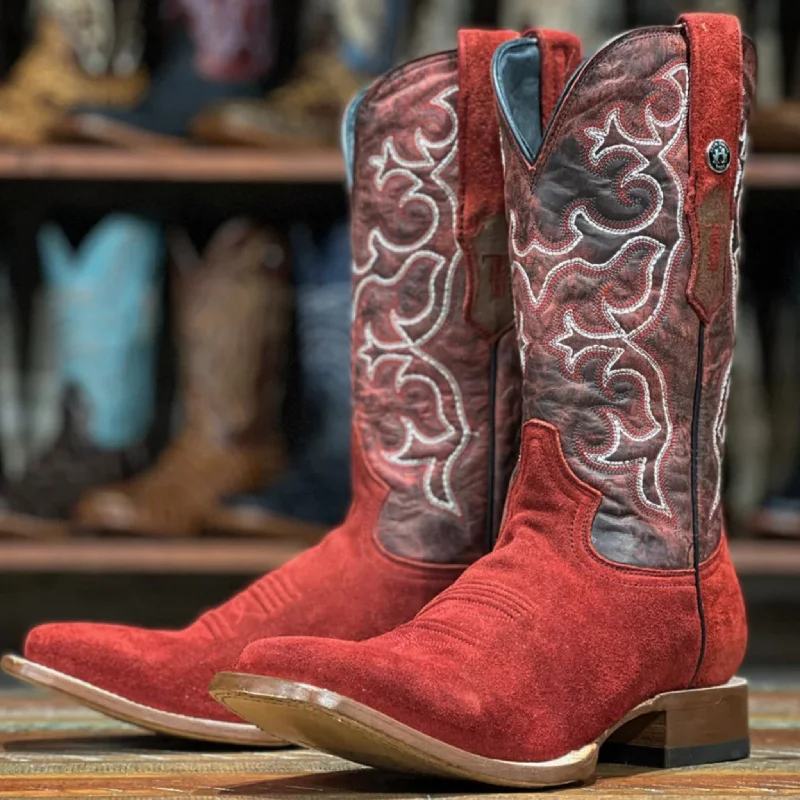 Men's Trendy Shoes Tanner Mark Men's Cherry Red Rough Out Square Toe Boots