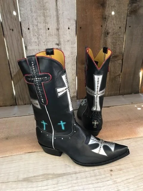 Men's Sporty Shoes Black Kangaroo All Over Crosses Tres Outlaws Men's Classic Boot 4319@