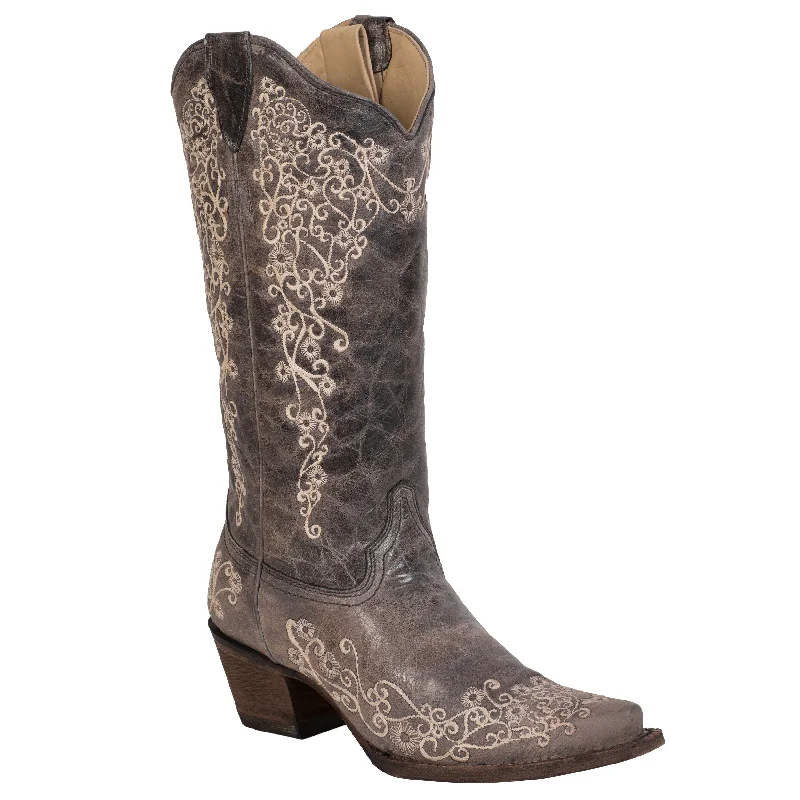 Corral Ladies Embroidery Brown Cowhide Leather Cowgirl Boots