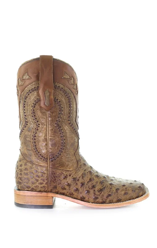 Corral Mens Orix Overlay Cowboy Boots Ostrich Saddle Tan