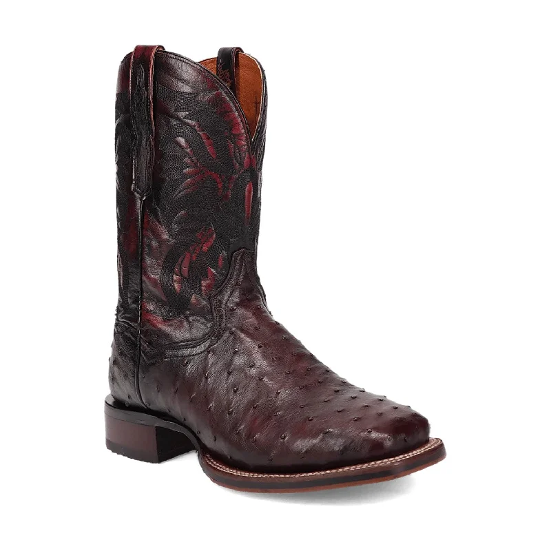 Dan Post Mens Alamosa Black Cherry Full Quill Ostrich Cowboy Boots