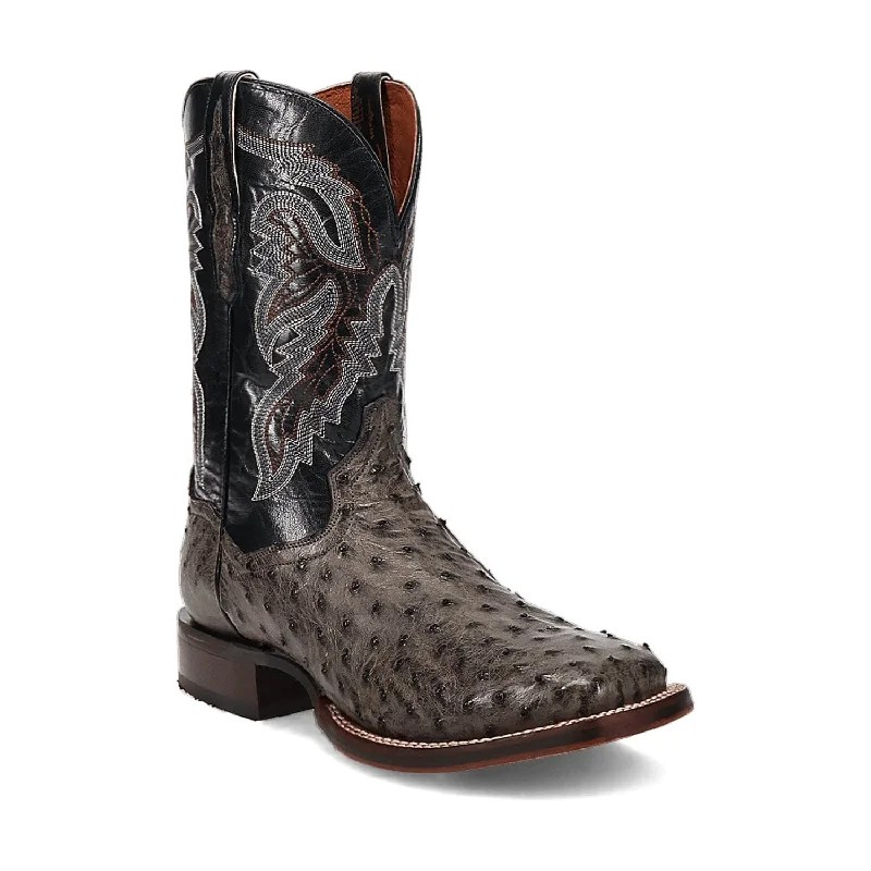 Dan Post Mens Alamosa Grey/Black Full Quill Ostrich Cowboy Boots