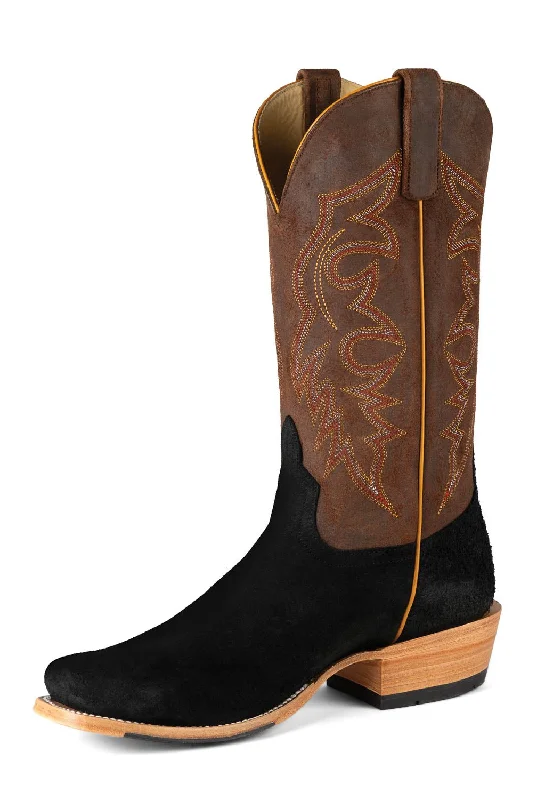 Horse Power Mens Top Hand Black/Oil Tan Suede Cowboy Boots