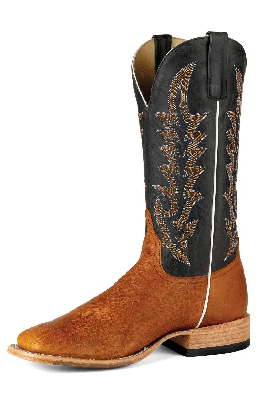 Horse Power Mens Top Hand Cognac/Blue Smooth Ostrich Cowboy Boots