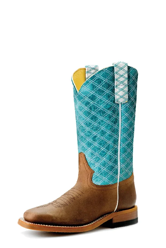 Miss Macie Bean Kids Girls Turquoise Leather Barking Iron Fashion Boots