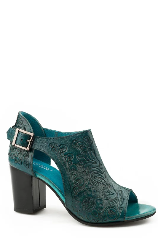 Roper Womens Turquoise Leather Mika Closed Back Peep Toe Heels