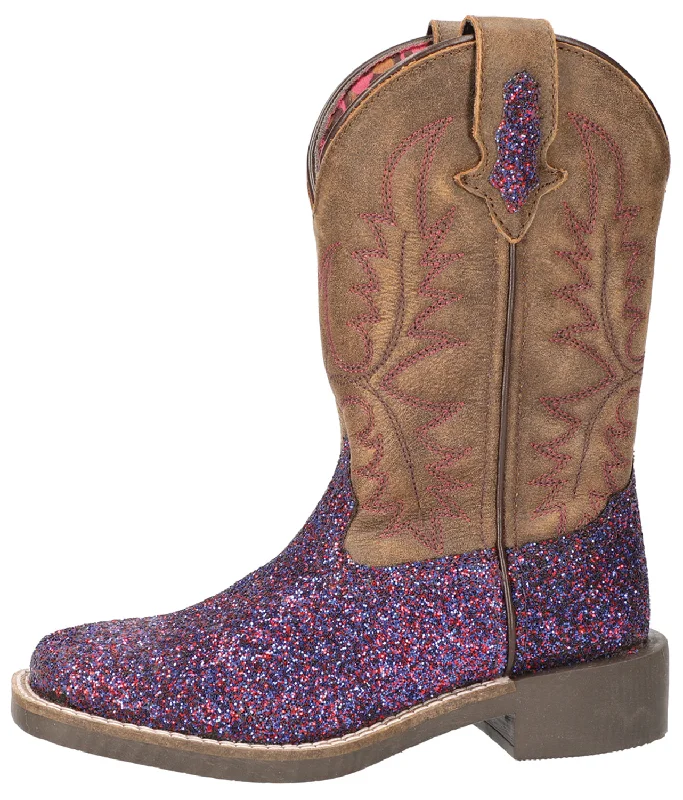 Smoky Mountain Children Girls Ariel Brown/Purple Leather Cowboy Boots