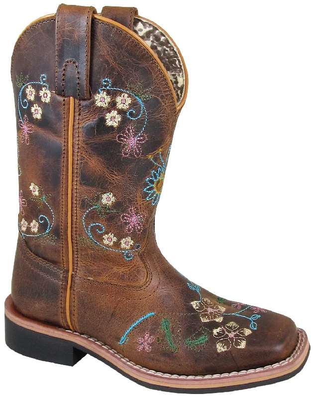 Smoky Mountain Childrens Girls Floralie Brown Leather Cowboy Boots