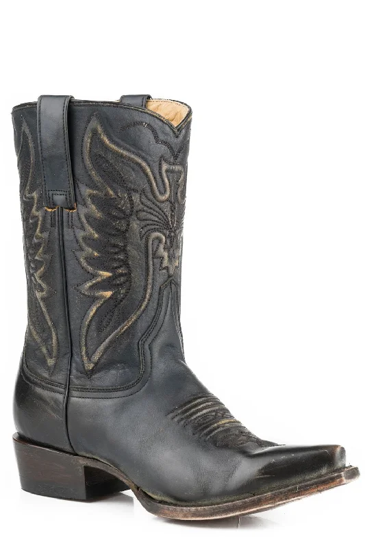 Stetson Womens Black Leather Tate 10In Eagle Cowboy Boots